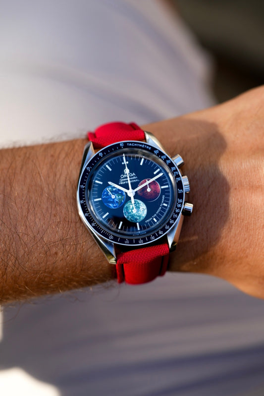Sailcloth Effect FKM Rubber Strap with Deployant Clasp - For OMEGA Speedmaster - Red