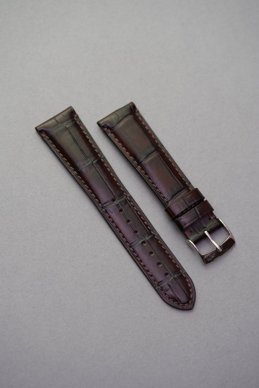 Calfskin embossed alligator watch strap brown flat lay strap replacement for Omega Speedmaster