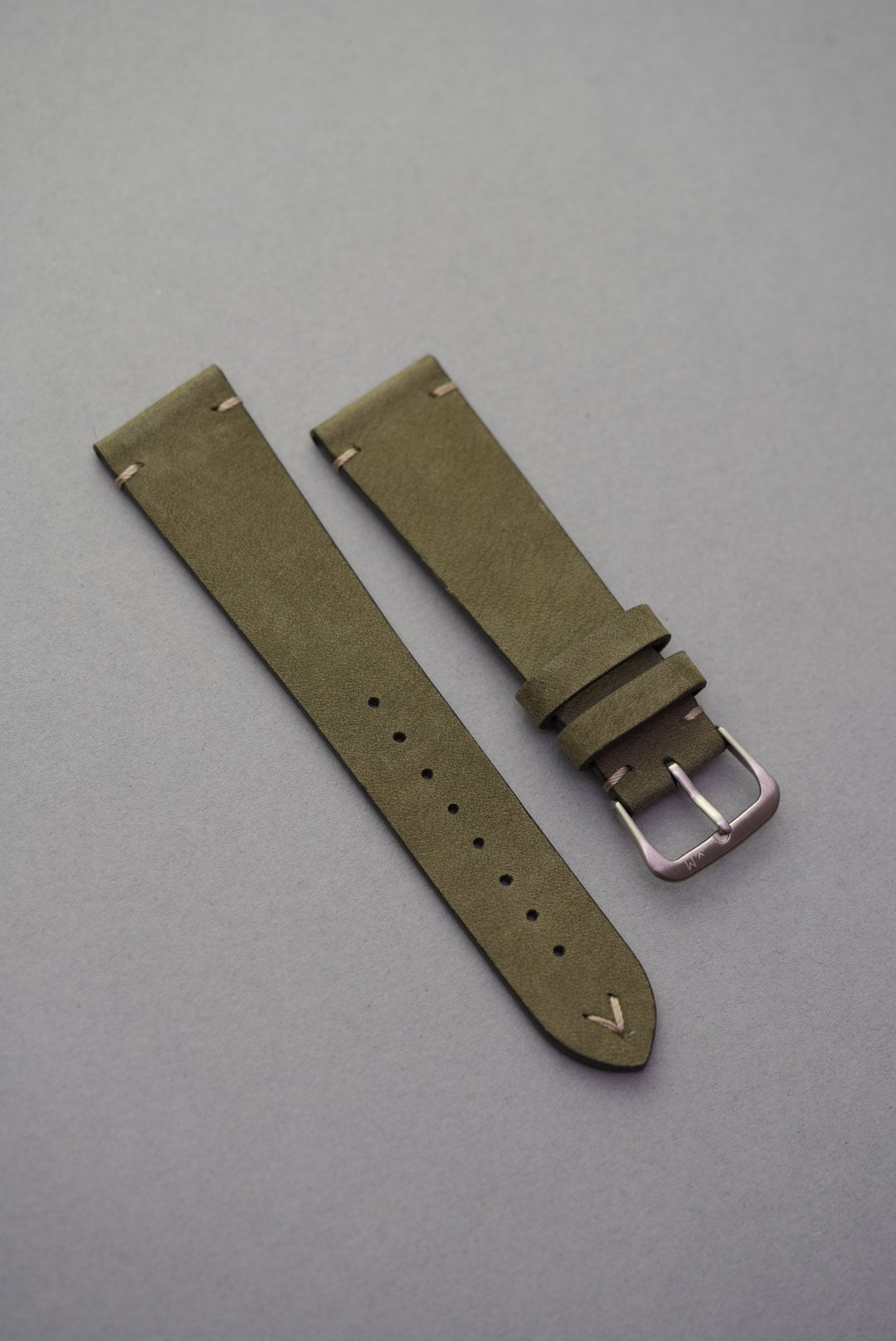 Green calfskin leather Apple Watch strap with lug stitching, elegant replacement strap