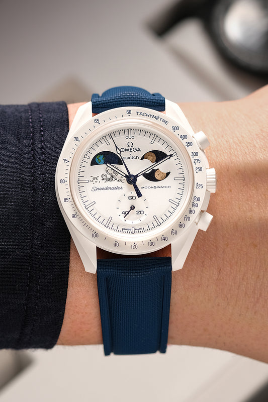 Sailcloth Effect FKM Rubber Strap with Deployant Clasp - For Swatch x Omega MoonSwatch - Navy