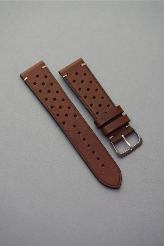 Perforated brown leather watch strap replacement detail strap replacement for Tudor Black Bay