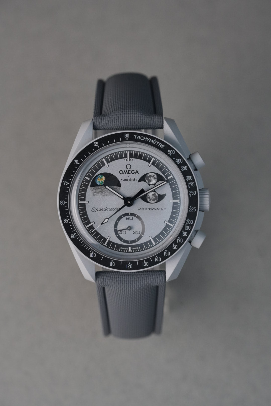 Sailcloth Effect FKM Rubber Strap with Deployant Clasp for Swatch x Omega MoonSwatch - 1965 - Grey