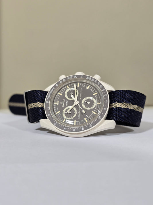Military Fabric Strap for Omega x Swatch MoonSwatch – Mission on Earth: Desert – Navy with Cream