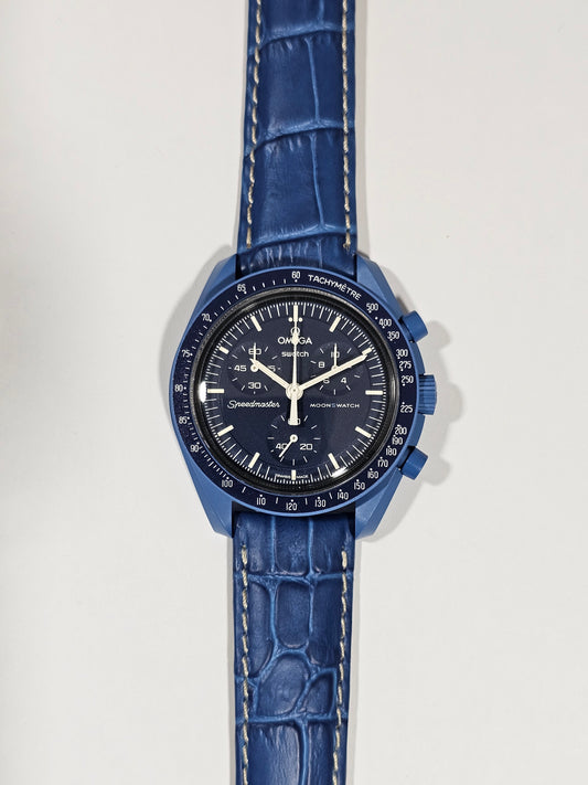 Embossed Leather Strap for Omega x Swatch MoonSwatch – Mission to Neptune – Royal Blue