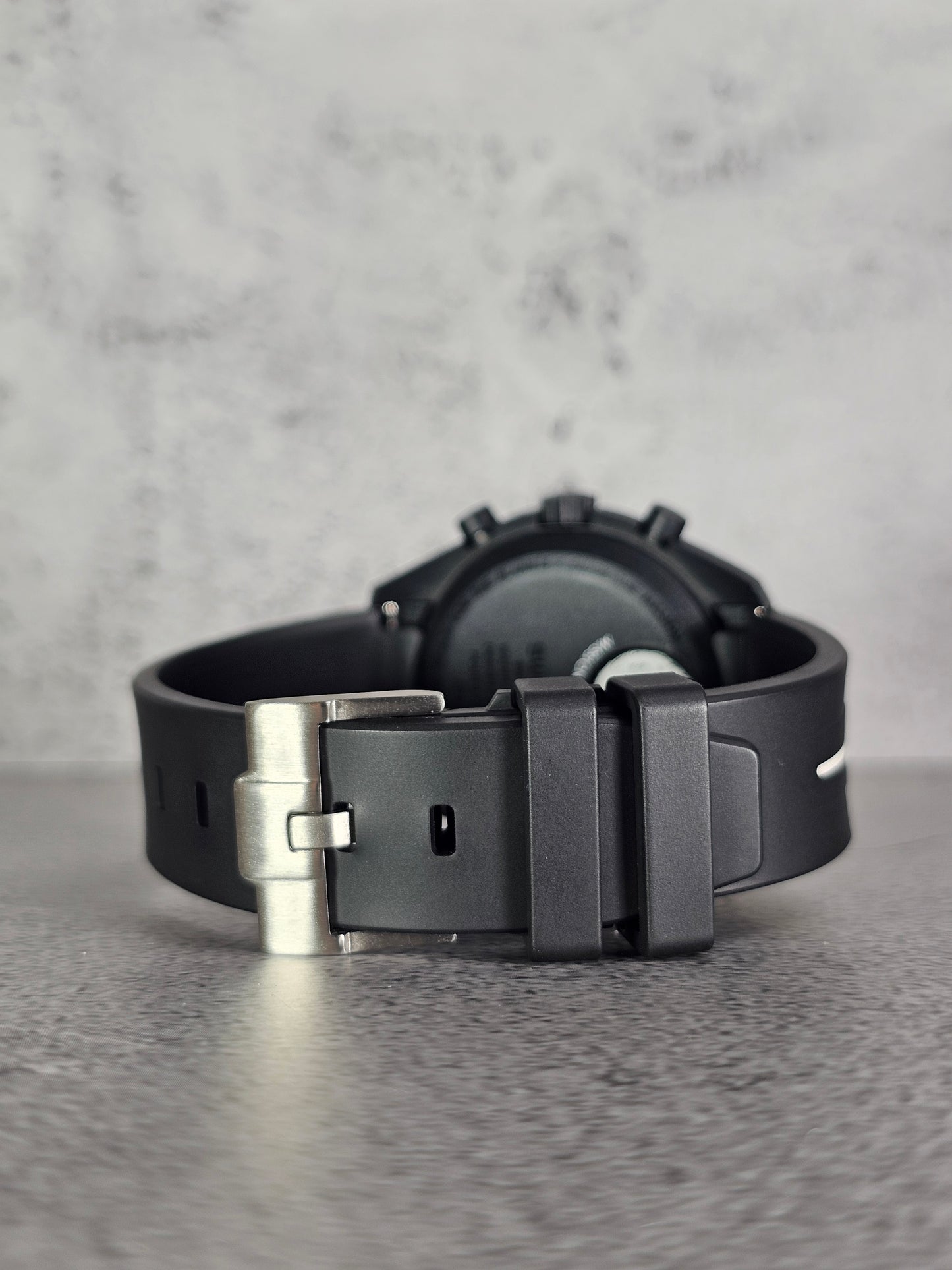 Rubber Curved Strap for Omega x Swatch MoonSwatch – Mission to the MoonPhase – Black with White Stripe