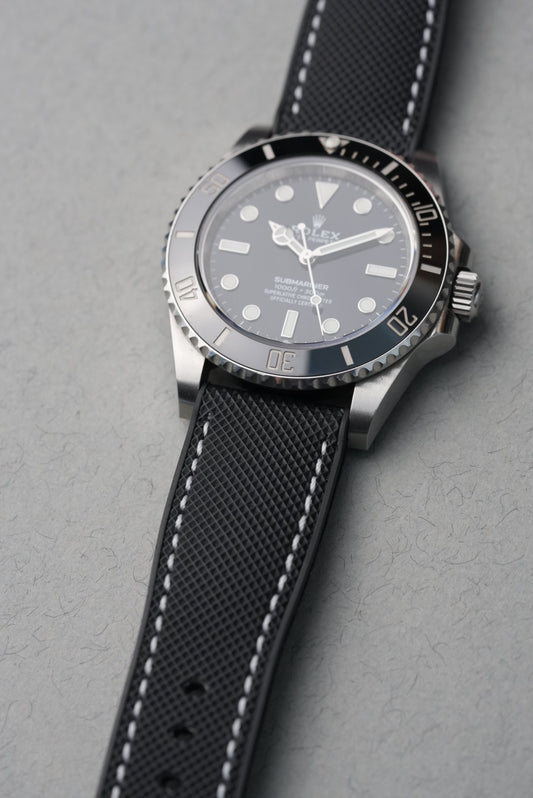 Hybrid Divers Strap For Rolex Submariner – Black with white contrast Stitch