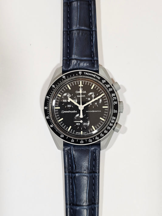 Embossed Leather Strap for Omega x Swatch MoonSwatch – Mission to the Moon – Navy