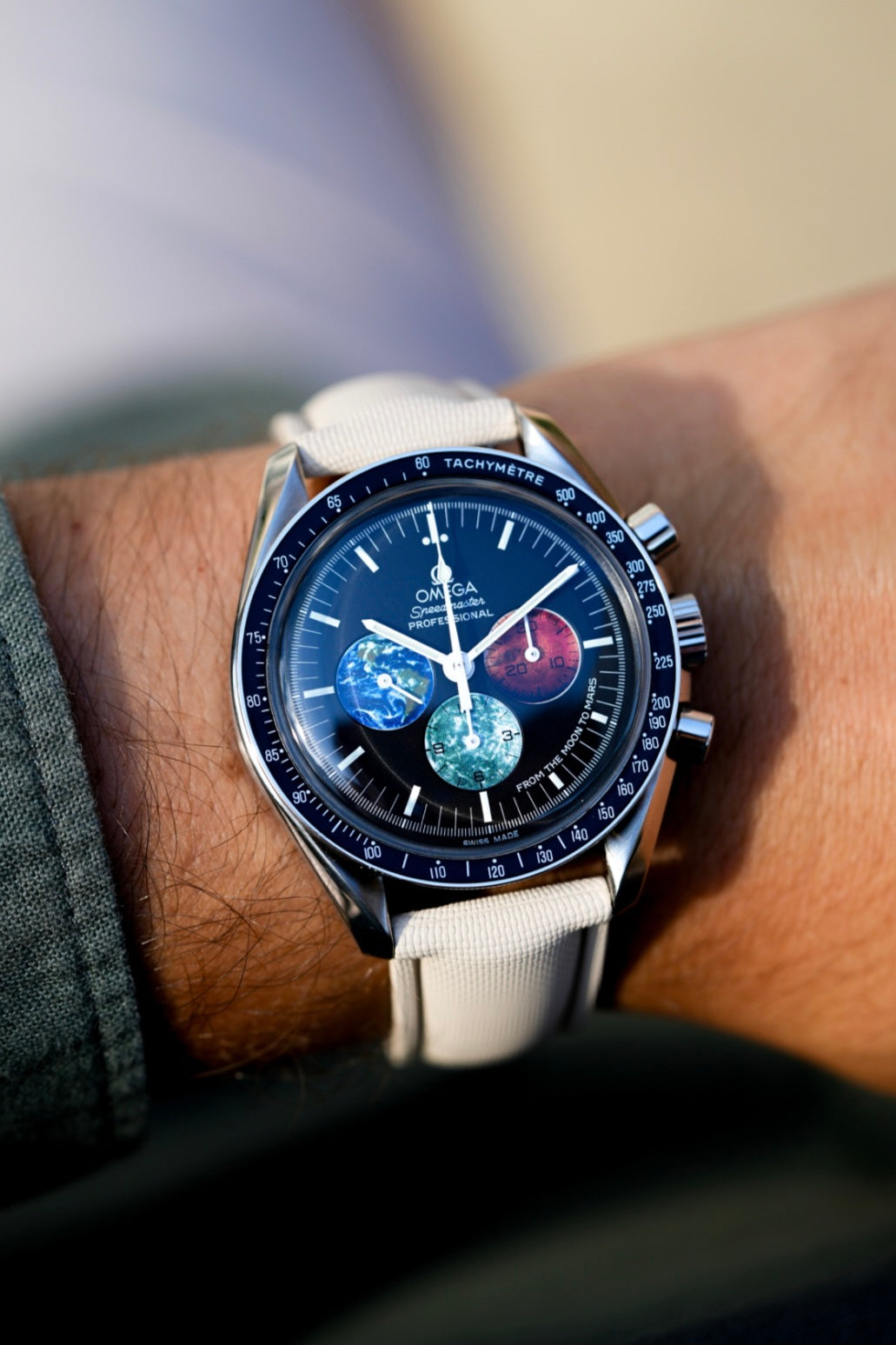 Sailcloth Effect FKM Rubber Strap with Deployant Clasp - For OMEGA Speedmaster - Grey