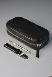 Two Watch Travel Case with Strap & Tool - Black