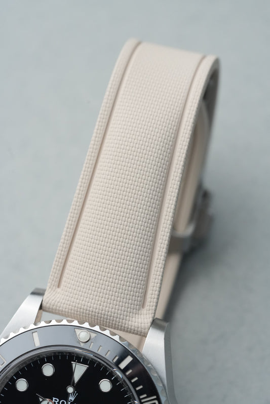 Sailcloth Effect FKM Rubber Strap with Deployant Clasp - For Rolex Submariner - Cream