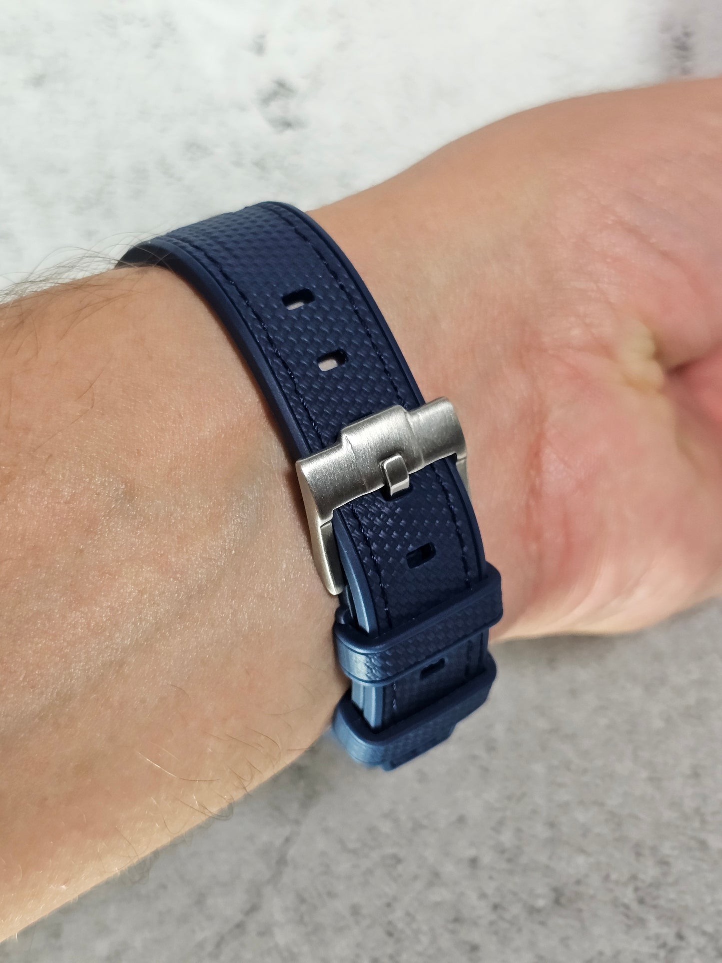 Rubber Curved Strap for Omega x Swatch MoonSwatch – Mission to Pluto – Navy with Navy Stitch