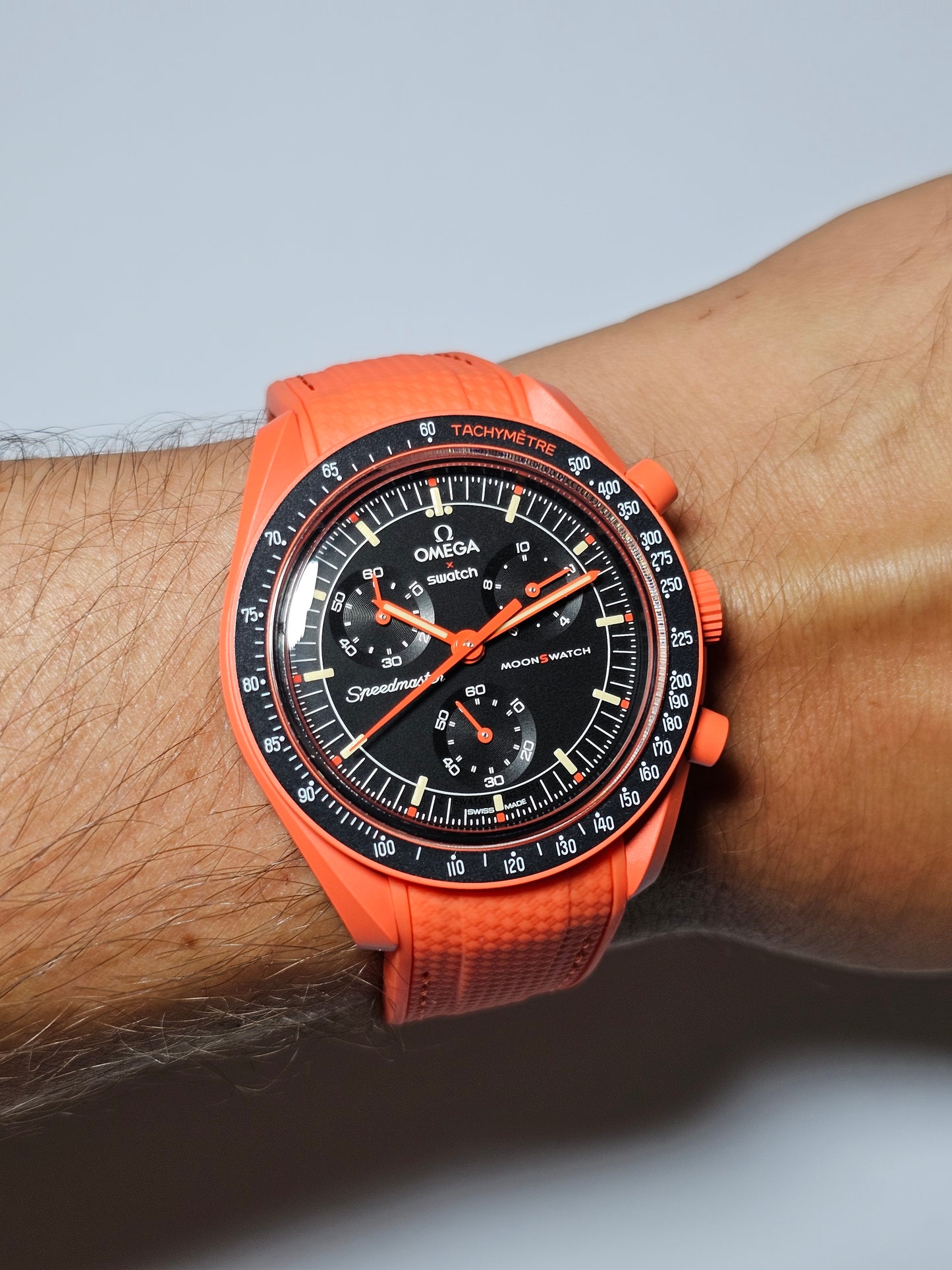 Rubber Curved Strap for Omega x Swatch MoonSwatch – Mission on Earth: Lava – Orange with Orange Stitch