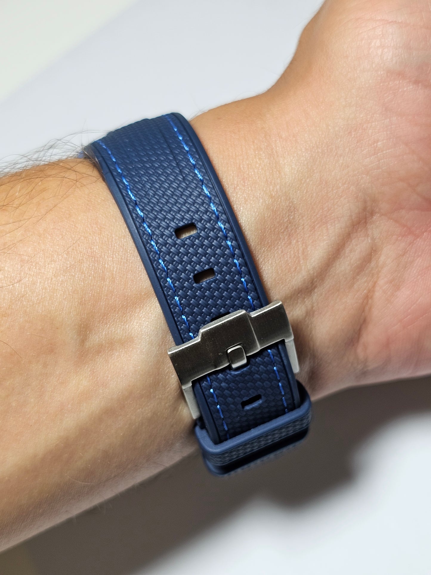 Rubber Curved Strap for Omega x Swatch MoonSwatch – Mission to Neptune – Navy with Blue Stitch