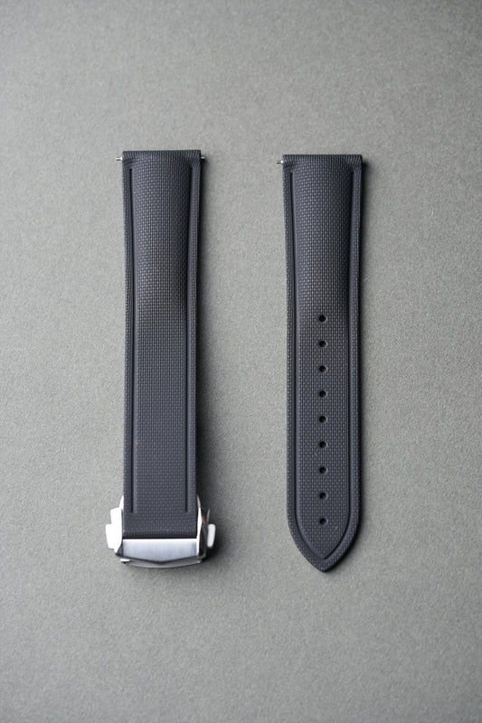 Sailcloth Effect FKM Rubber Strap with Deployant Clasp for Swatch x Omega MoonSwatch - 1965 - Black