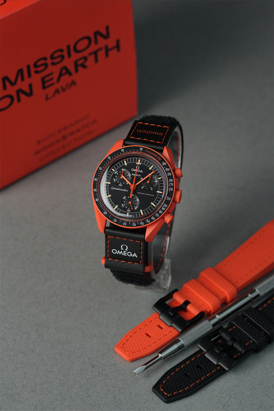 Mission On Earth Lava 'Flagship' Moonswatch Strap & Watch Bundle