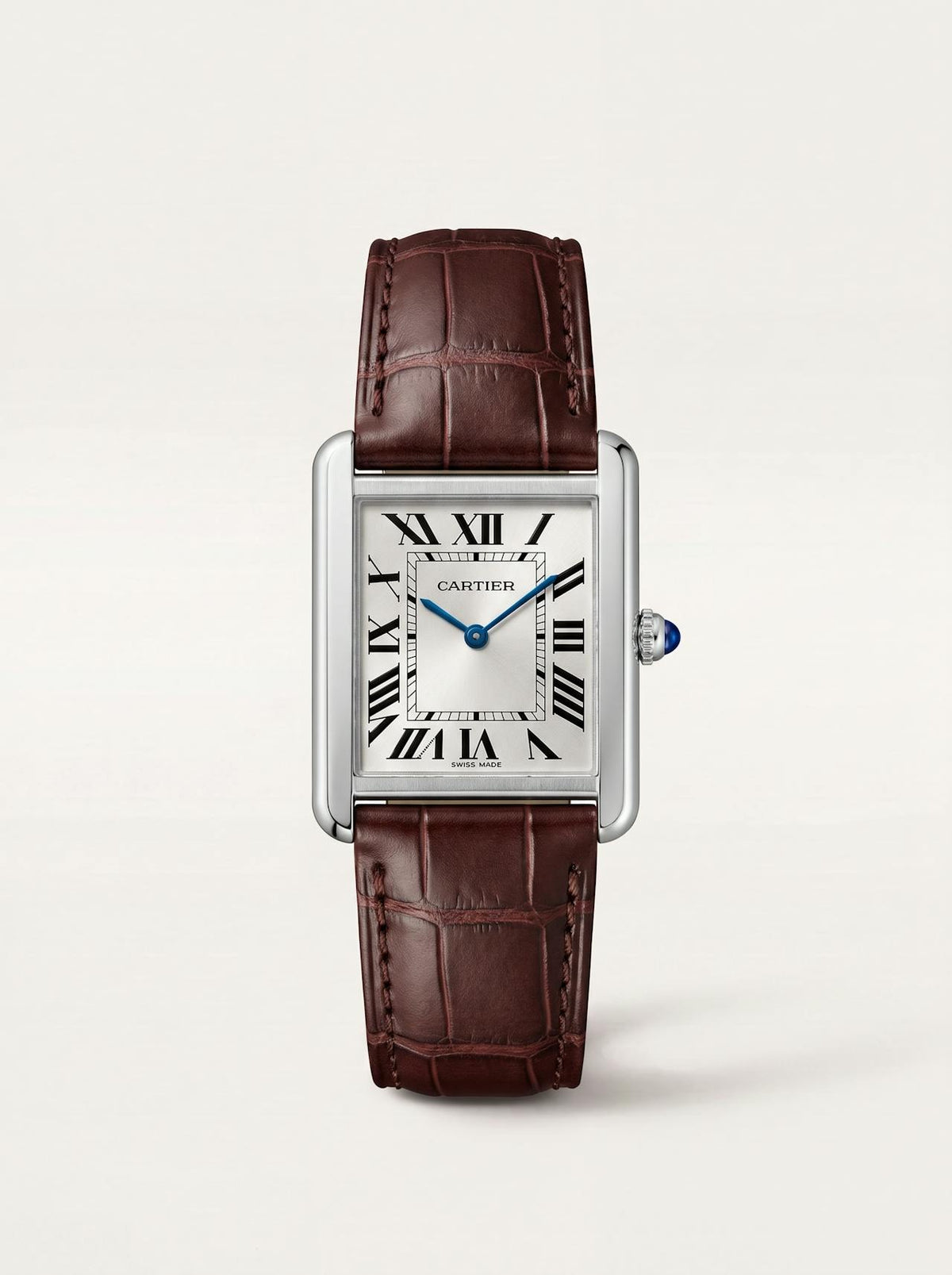 brown square alligator-grain leather strap on a Cartier Tank Solo Small, 17.5mm, front view