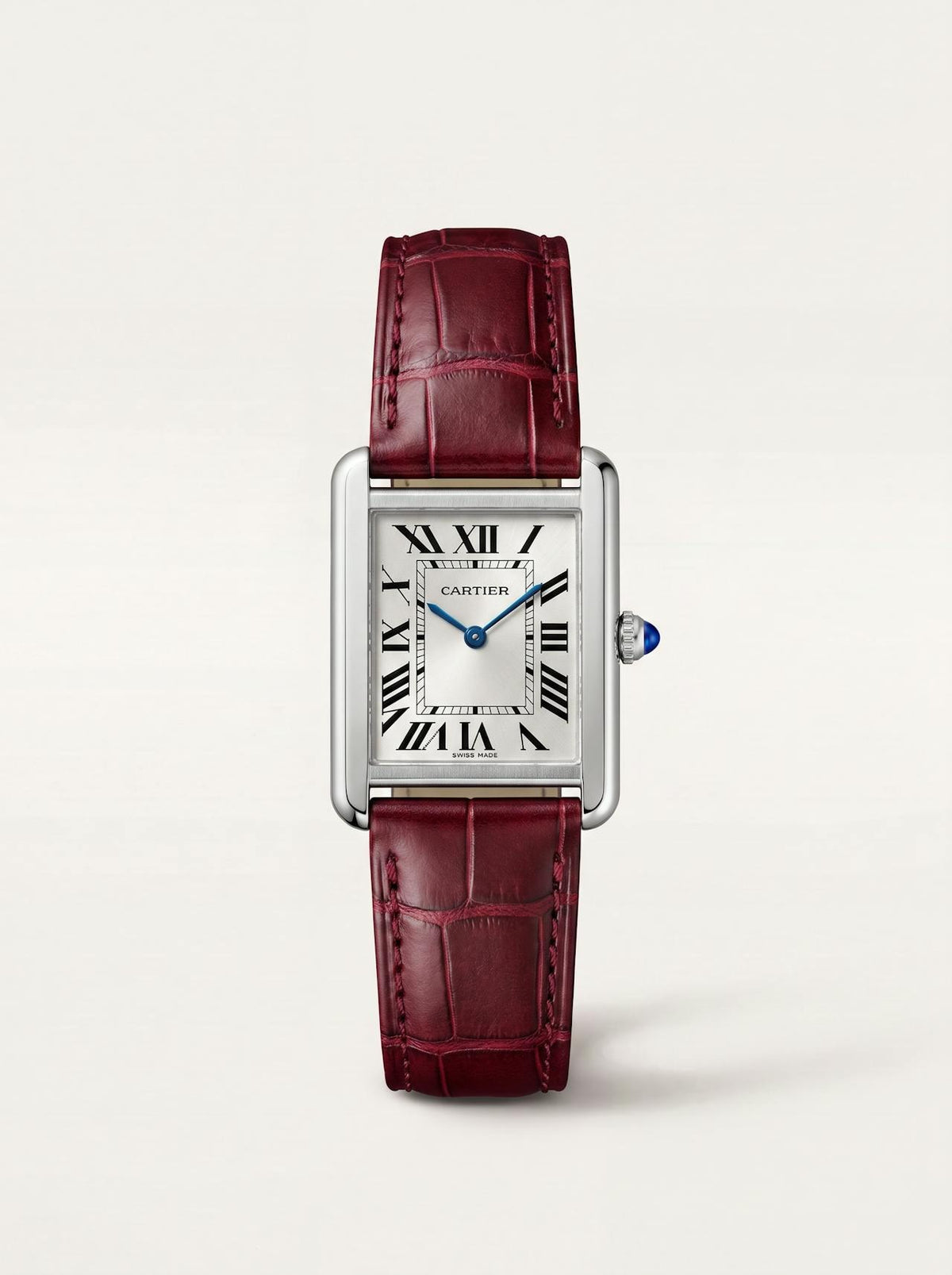 red square alligator-grain leather strap on a Cartier Tank Solo Small, 17.5mm, front view