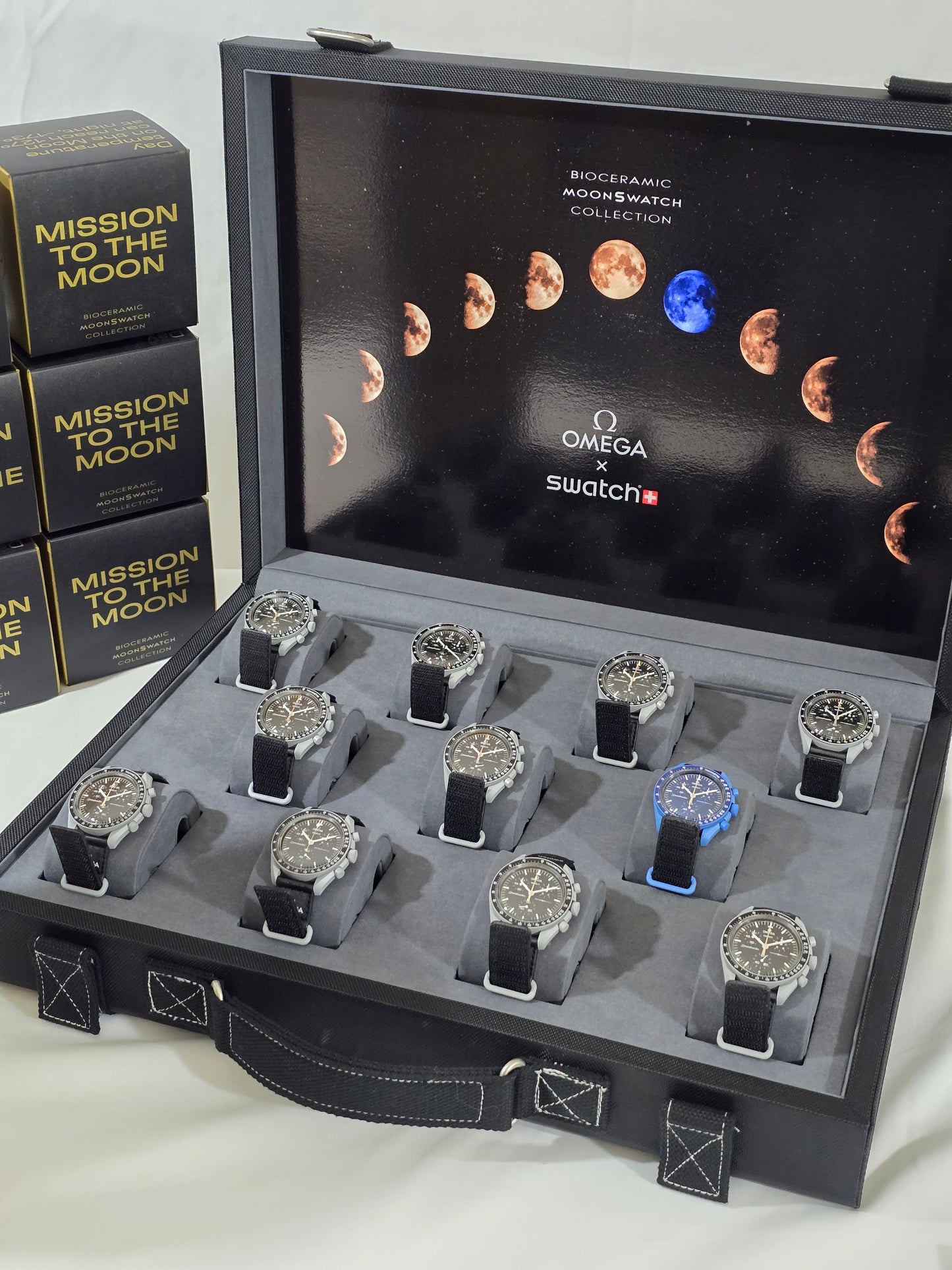 Omega X Swatch MoonSwatch Flight Case: All 11 MoonShines - Black Edition