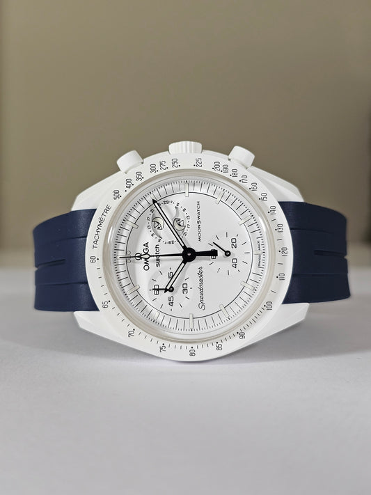 Rubber Curved Strap for Omega x Swatch MoonSwatch – Mission to the MoonPhase – Engraved Navy