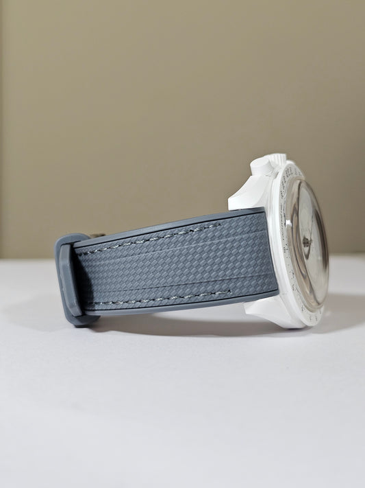 Rubber Curved Strap for Omega x Swatch MoonSwatch – Mission to the MoonPhase – Grey with Grey Stitch