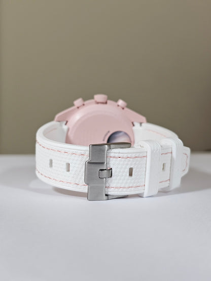 Omega X Swatch MoonSwatch Strap: Rubber Woven - White & Pink