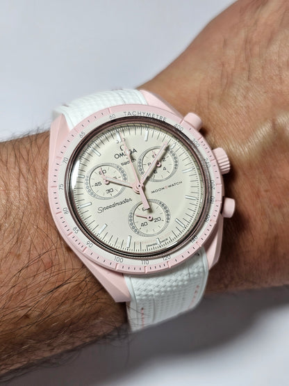 Omega X Swatch MoonSwatch Strap: Rubber Woven - White & Pink