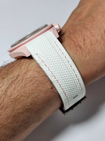 Omega X Swatch MoonSwatch Strap: Rubber Woven - White & Pink