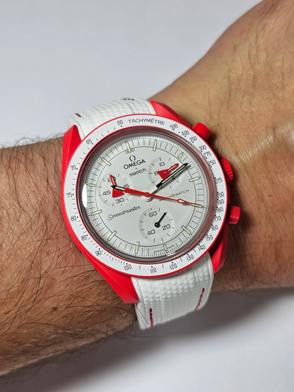 Omega X Swatch MoonSwatch Strap: Rubber Woven - White & Red