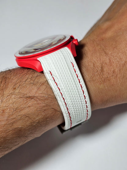 Omega X Swatch MoonSwatch Strap: Rubber Woven - White & Red