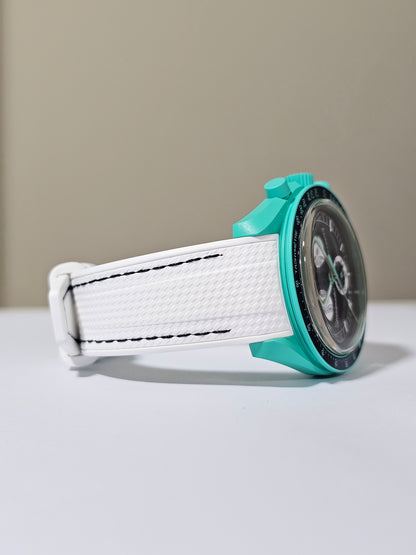 Omega X Swatch MoonSwatch Strap: Stitched Rubber Woven - Polar Lights White