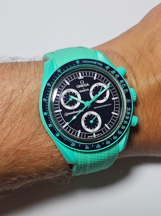 Rubber Curved Strap for Omega x Swatch MoonSwatch – Mission on Earth: Polar Lights – Mint Green with Mint Green Stitch