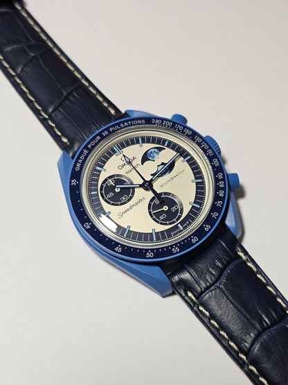 Omega X Swatch Super Blue Moon MoonSwatch Strap: Stitched Embossed Alligator - Navy