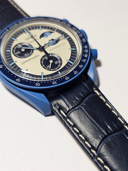 Omega X Swatch Super Blue Moon MoonSwatch Strap: Stitched Embossed Alligator - Navy