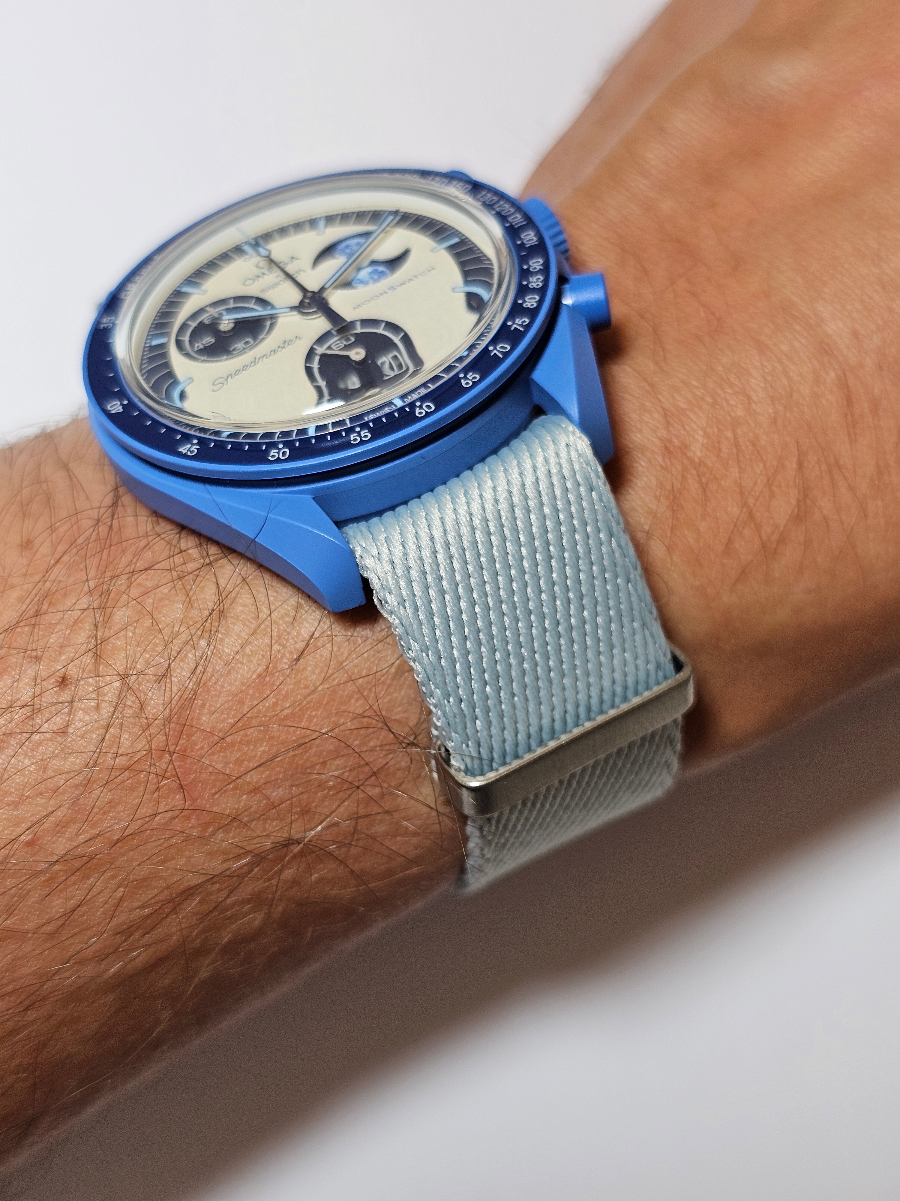 Omega X Swatch Super Blue Moon Strap: Premium NATO - Ice Blue