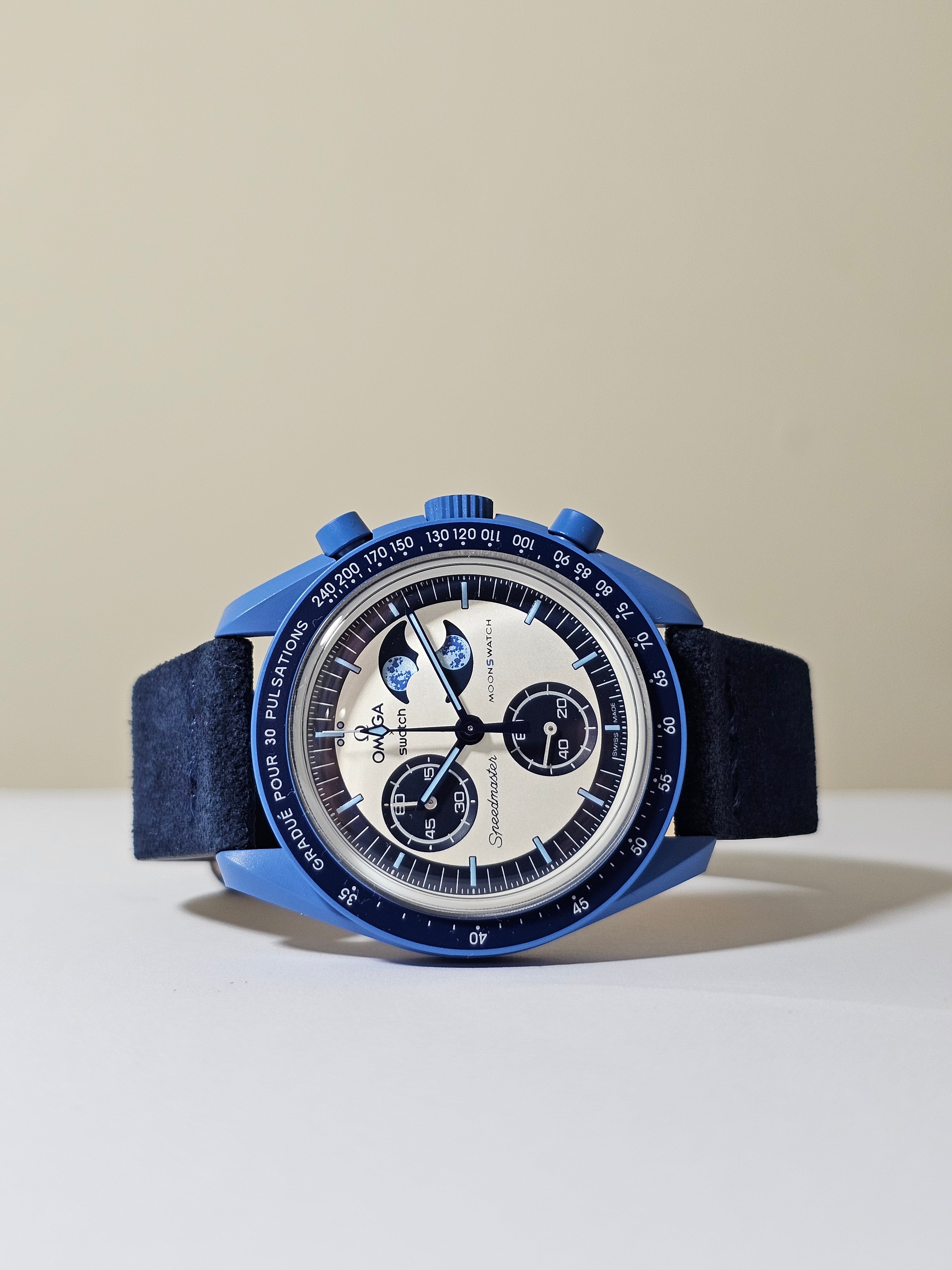 Omega X Swatch Super Blue Moon MoonSwatch Strap Suede Navy MGB WATCHES