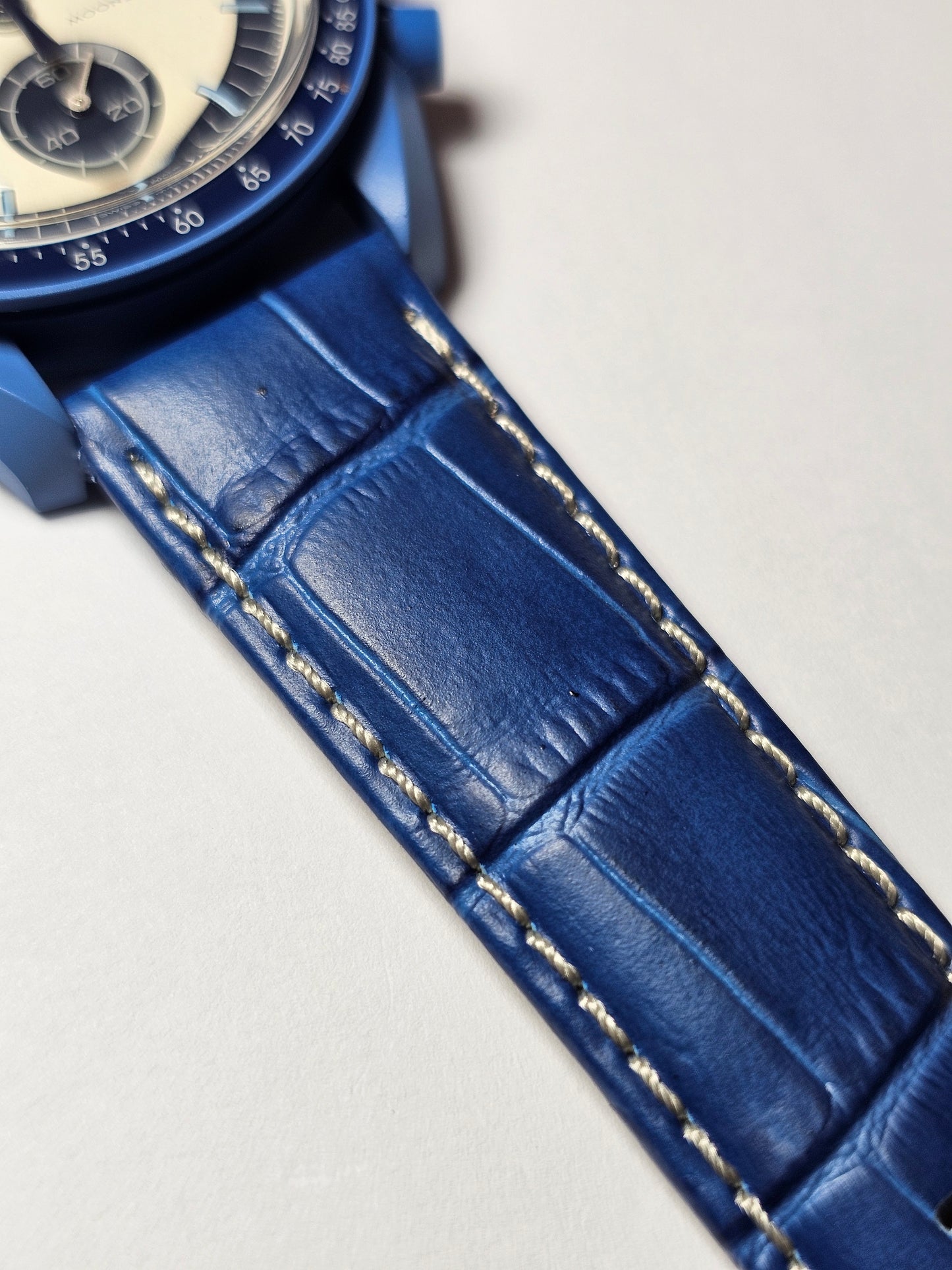 Omega X Swatch Super Blue Moon MoonSwatch Strap: Stitched Embossed Alligator - Blue