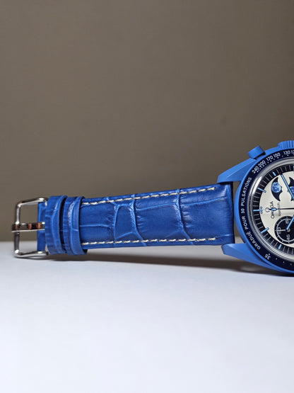 Omega X Swatch Super Blue Moon MoonSwatch Strap: Stitched Embossed Alligator - Blue