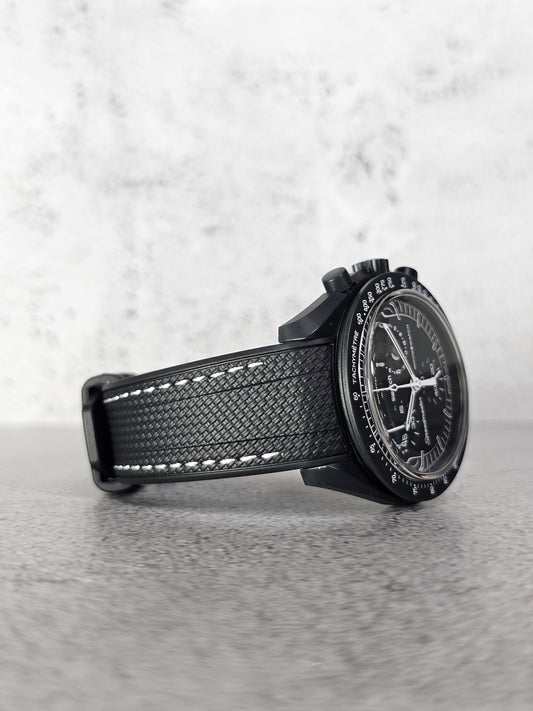 Omega X Swatch MoonSwatch Strap: Stitched Rubber Woven - Black & White