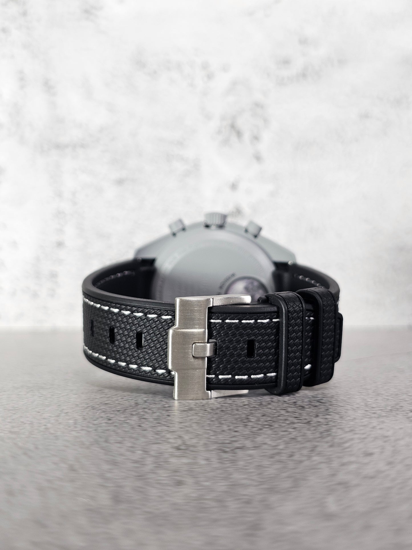 Omega X Swatch MoonSwatch Strap: Stitched Rubber Woven - Black & White Moon