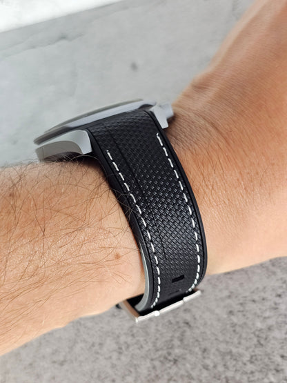 Omega X Swatch MoonSwatch Strap: Stitched Rubber Woven - Black & White Moon