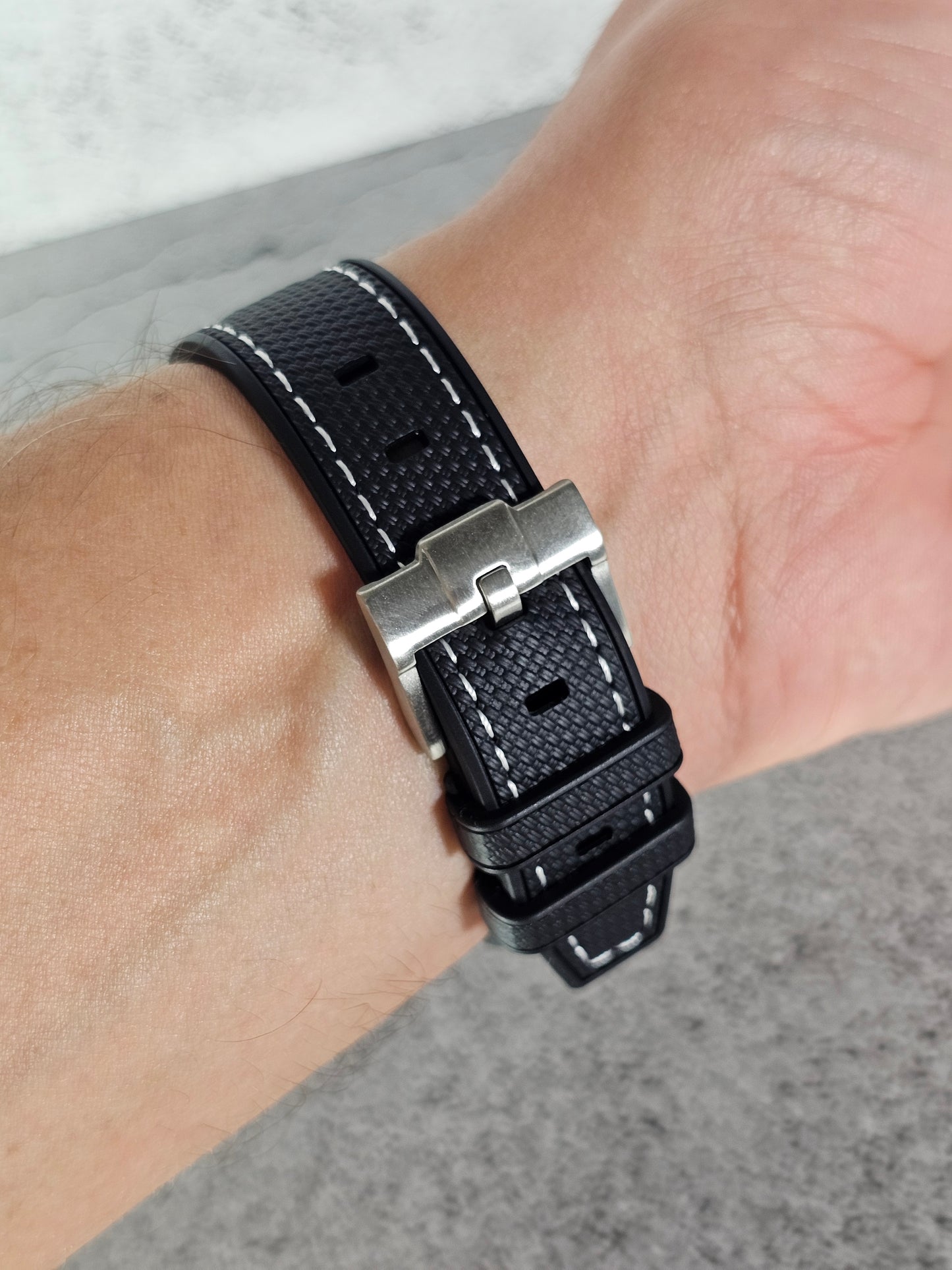 Omega X Swatch MoonSwatch Strap: Stitched Rubber Woven - Black & White Moon