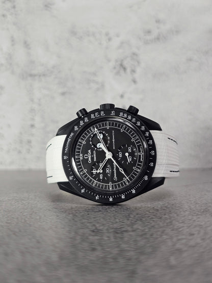 Omega X Swatch MoonSwatch Strap: Stitched Rubber Woven - White & Black