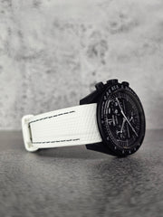 Omega X Swatch MoonSwatch Strap: Stitched Rubber Woven - White & Black