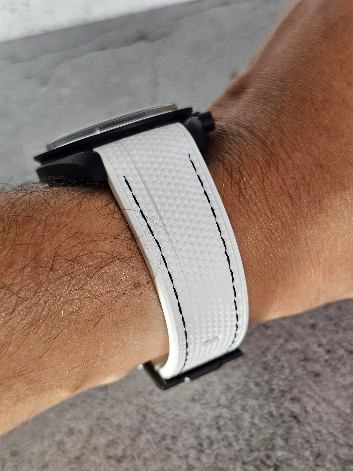 Omega X Swatch MoonSwatch Strap: Stitched Rubber Woven - White & Black