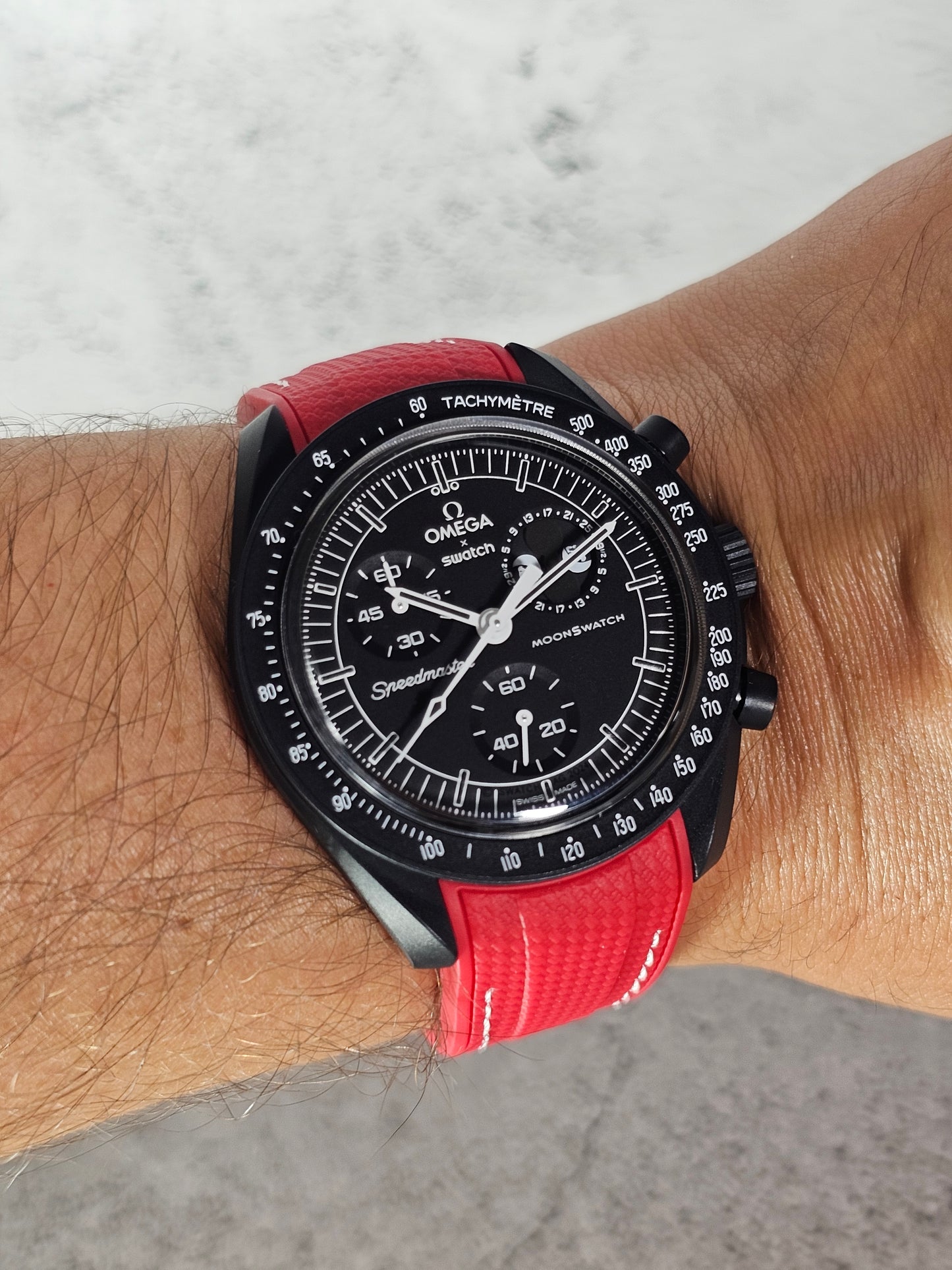 Omega X Swatch MoonSwatch Strap: Rubber Woven - Red & White