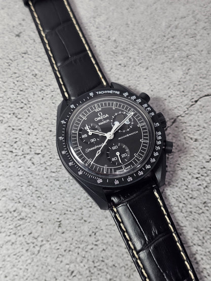 Omega X Swatch MoonSwatch Strap: Stitched Embossed Alligator - Black