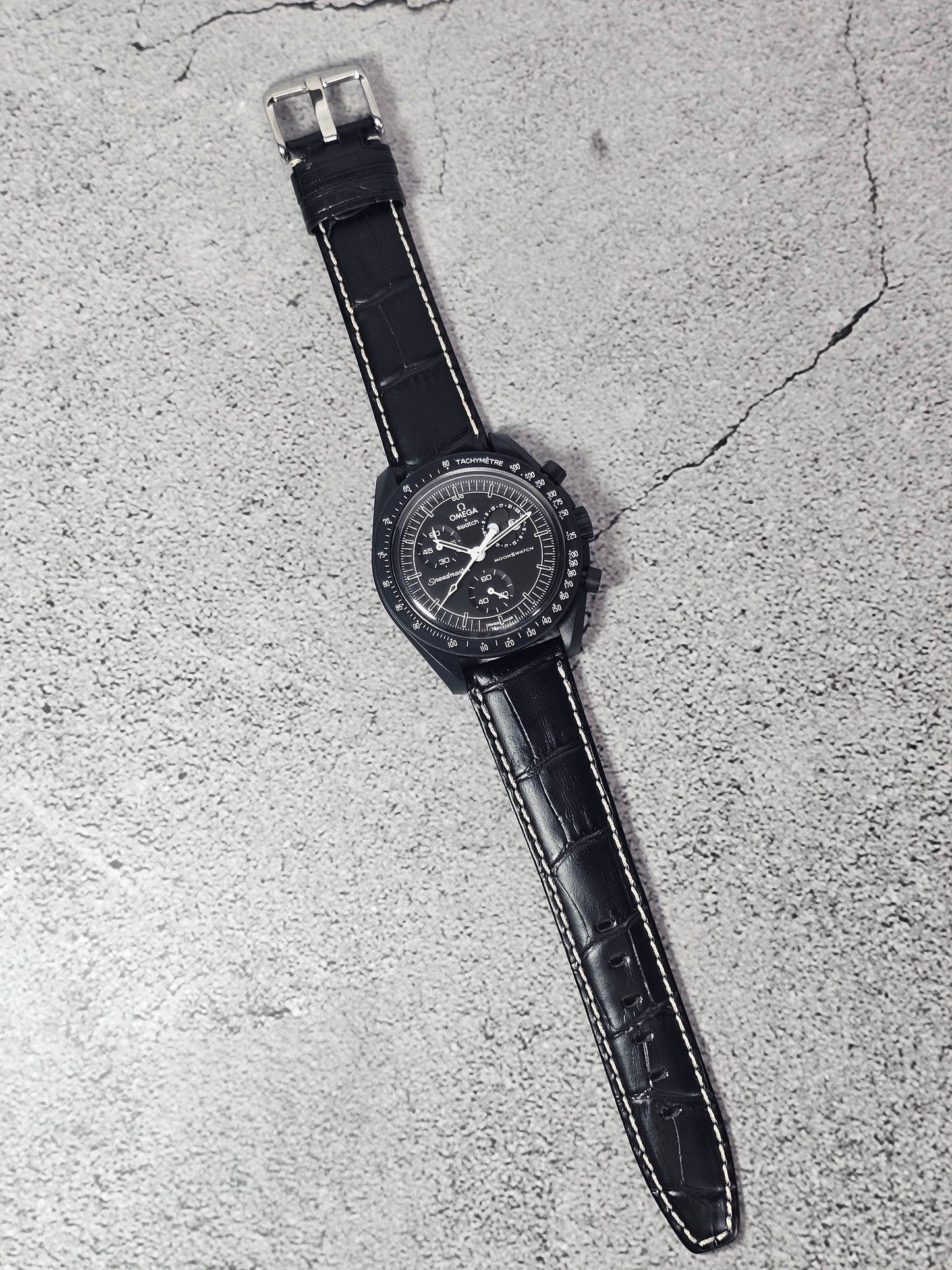 Omega X Swatch MoonSwatch Strap: Stitched Embossed Alligator - Black