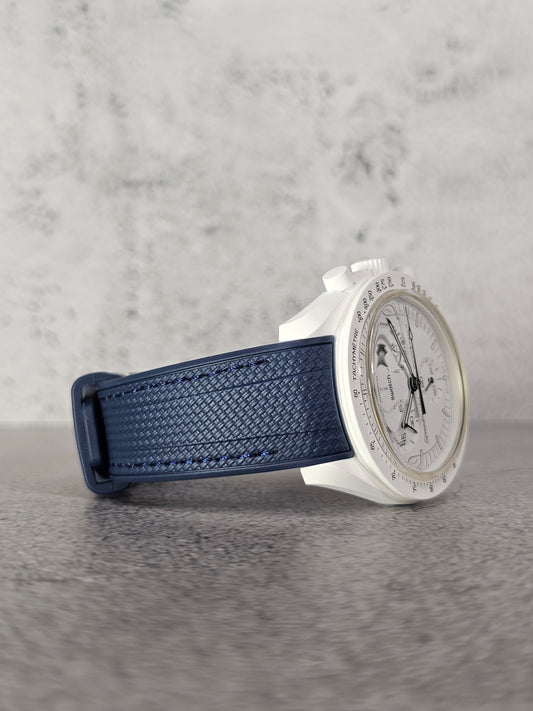 Rubber Curved Strap for Omega x Swatch MoonSwatch – Mission to the MoonPhase – Navy with Navy Stitch