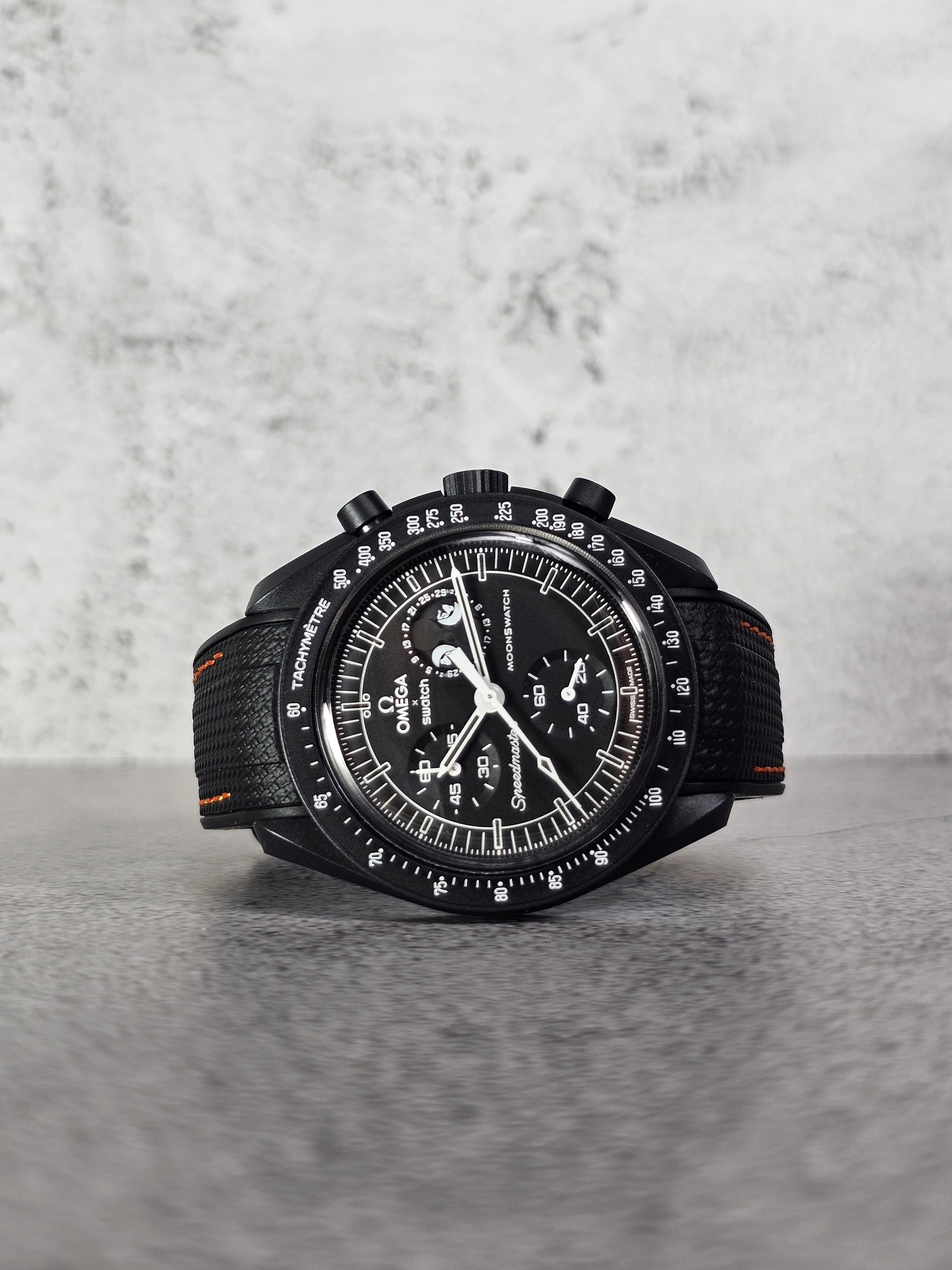 Omega X Swatch MoonSwatch Strap: Stitched Rubber Woven - Black & Orange