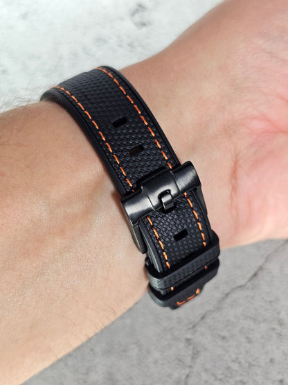 Omega X Swatch MoonSwatch Strap: Stitched Rubber Woven - Black & Orange